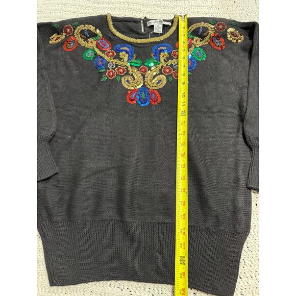 NWT VTG Victoria Harbour Paisley Sequin Beaded Sweater 90s Womens Sz Small Black - Picture 2 of 9